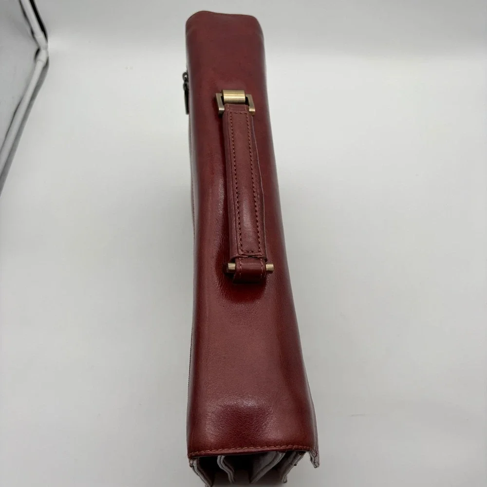 Passage2 brown Leather Briefcase Accordion Messenger bag Combination Lock Brass